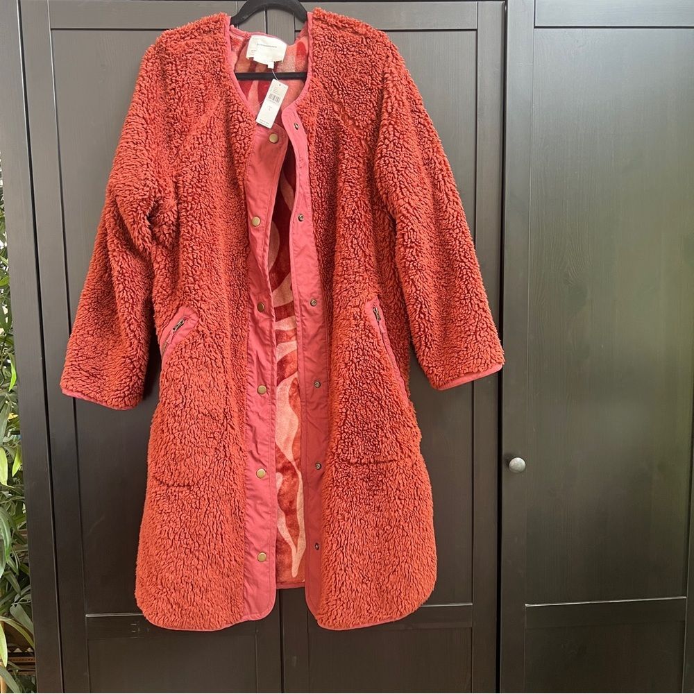 Anthropologie Women's Rust Red Fuzzy Teddy Coat Size Large NWT - Picture 5 of 10